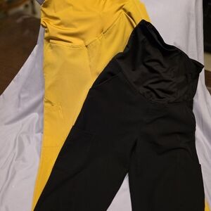 Mandala Maternity Scrubs.  Sz. S.  TWO pairs.  1 - gold. 1 - black.